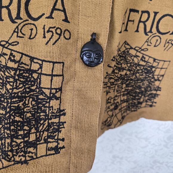 VTG Ashro Africa Map Print Vest sz M Brown Black 100% Cotton Back Adj Belt - Picture 6 of 15